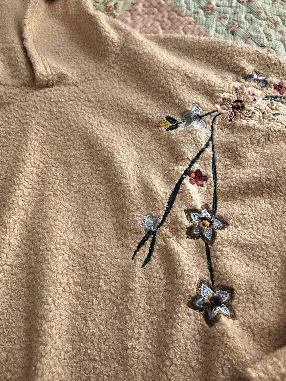 Embroidered Floral Sherpa Pullover - Blush - Picture 15 of 15